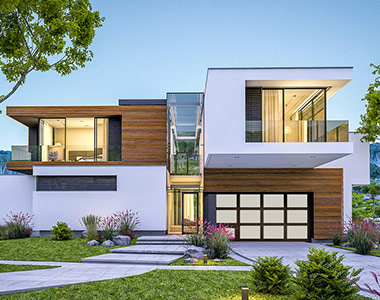 Specialized custom villa style full view aluminum garage door