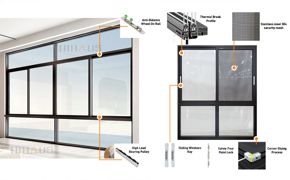 Hihaus aluminium sliding window